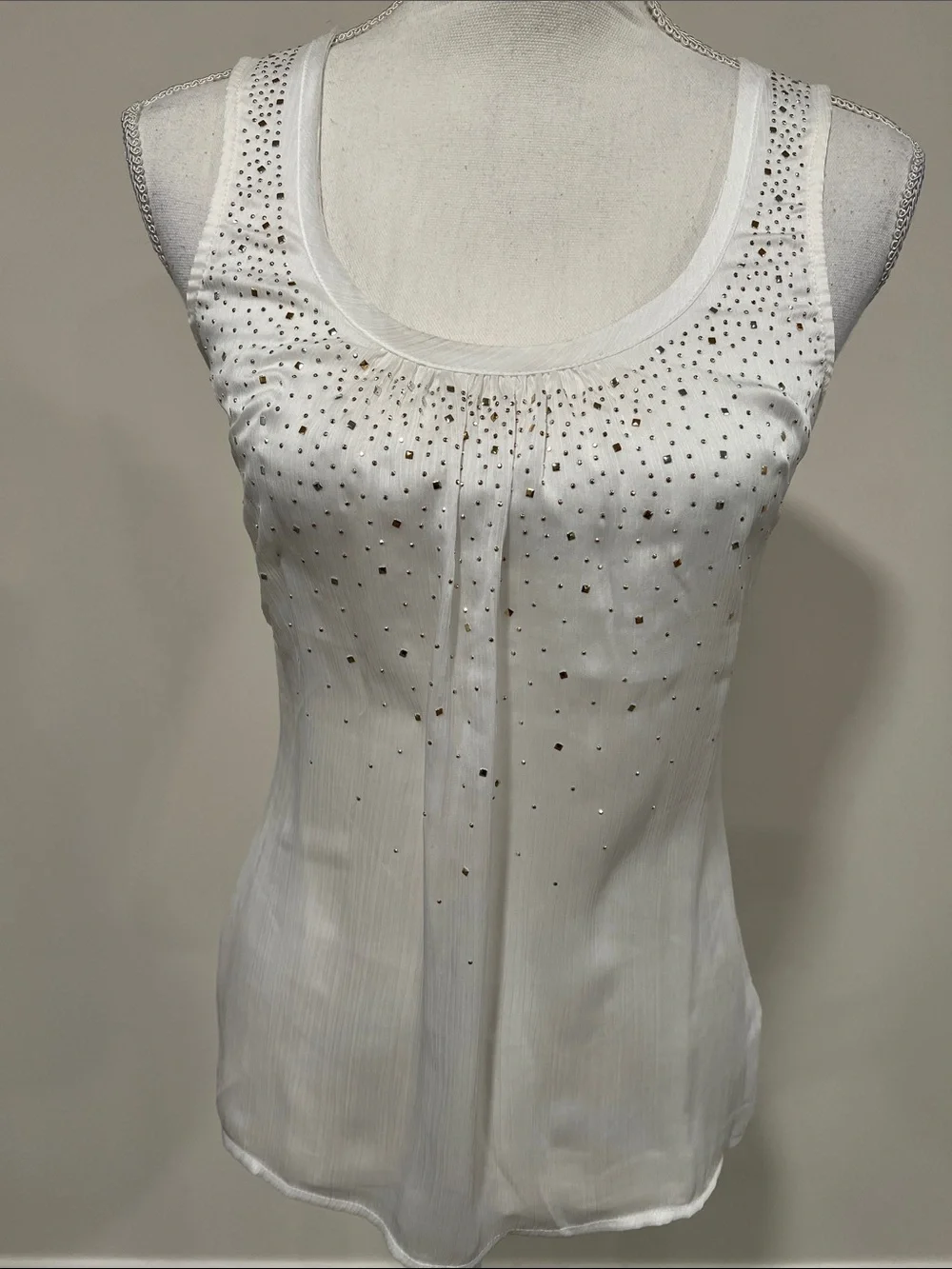 White House Black Market White Tank Top with Gold & Silver Studs Size XS